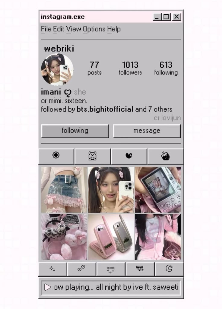 Template Carrd ispirato a Instagram in stile retro rosa con design pixel